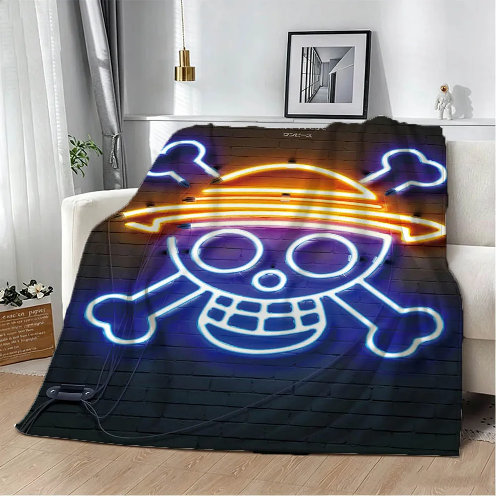 3D O-One P-Piece Anime Visual Neon Flannel Blanket Soft Throw Blanket Art For Home Decor Bedroom Bed Sofa Picnic Fans Gifts