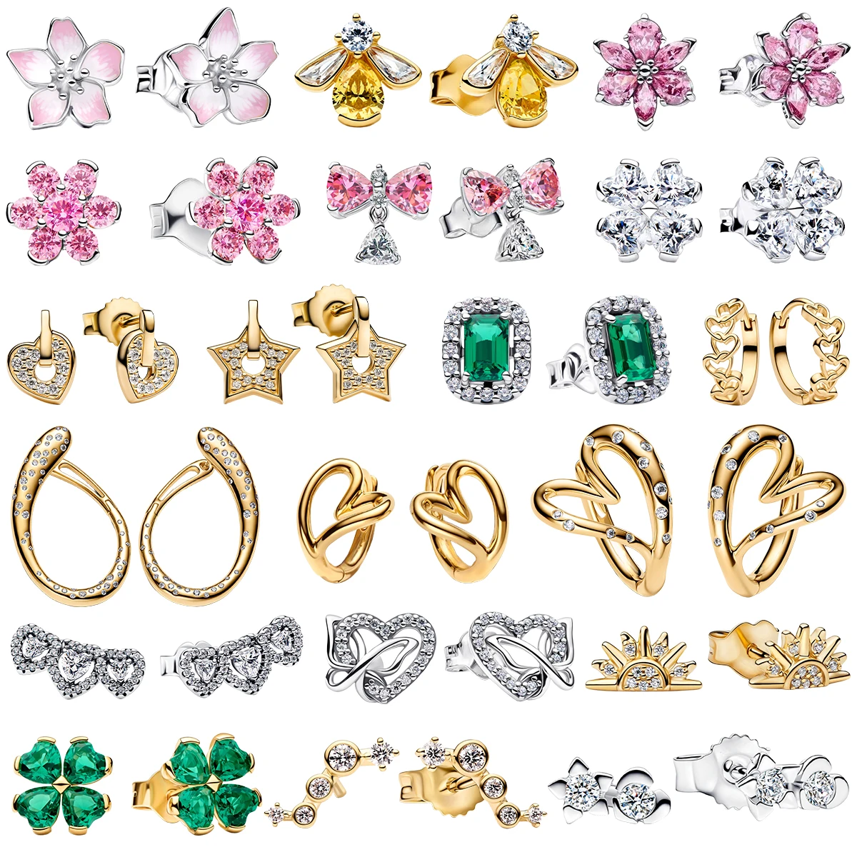 S925 Silver Stud Earrings Flower Bee Bow Heart Star Emerald Clover Sun Crawler Earring Cubic Zirconia Women Daily Fine Jewelry