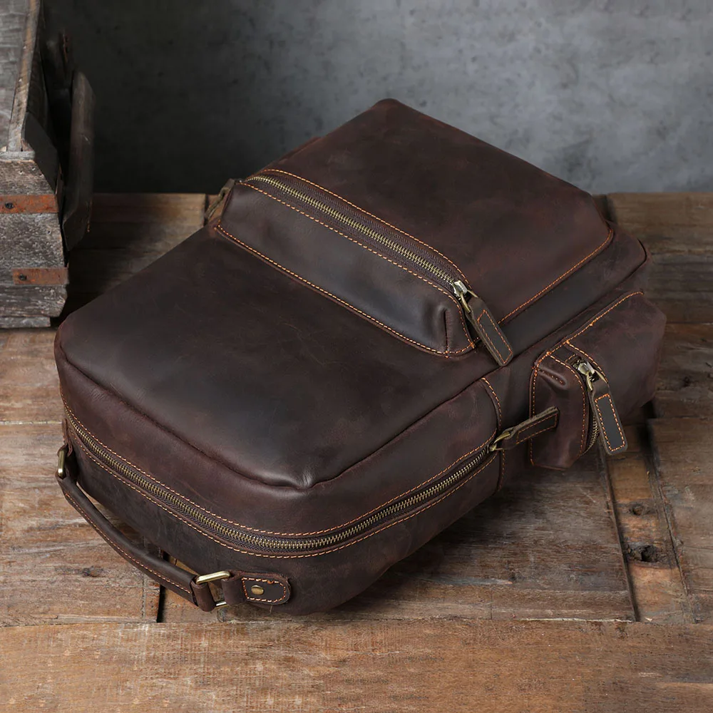 S.WORKER Vintage Echtleder-Rucksack für Herren, Große Laptop-Schultertasche aus Rindsleder, Klassische Vintage Crazy Horse Schultasche für Reisen – Detail 25