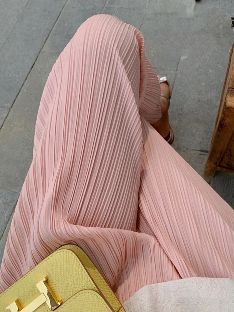 Casual Pleated Women's Pants Folded Design High Waist Slimming Long Straight Leg Commute Style Summer Fashion Nine Points