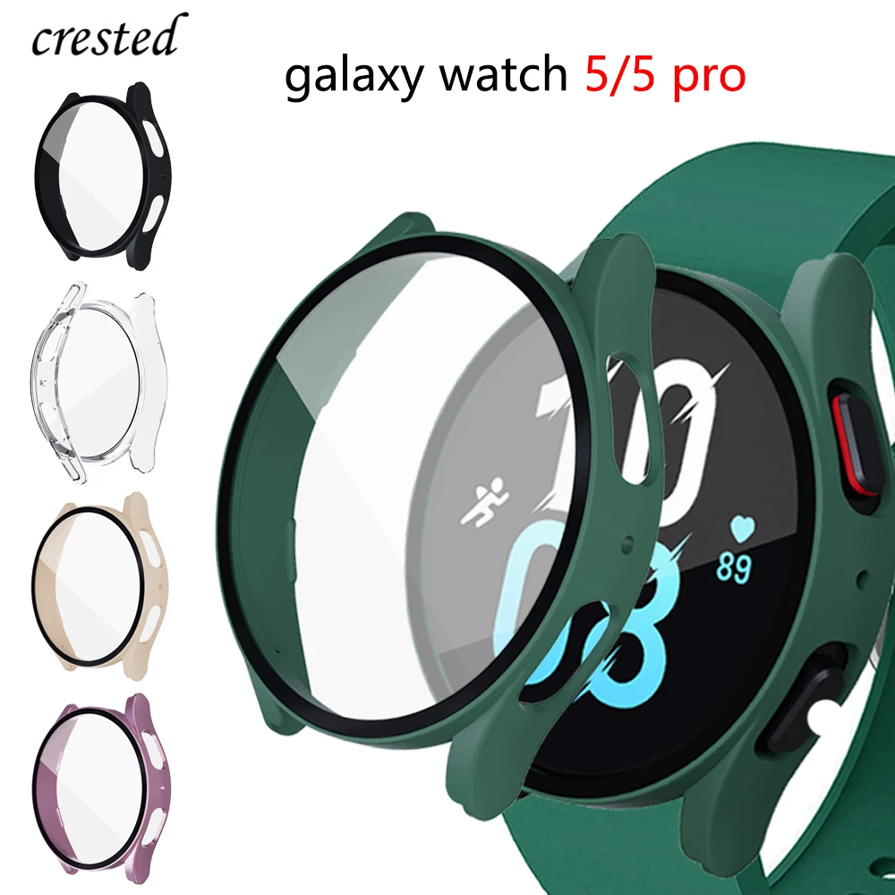 Glass+Case for Samsung Galaxy Watch 5 4 40mm 44mm accessorie PC Bumper Cover All-Around Screen Protector Galaxy watch 5 pro 45mm