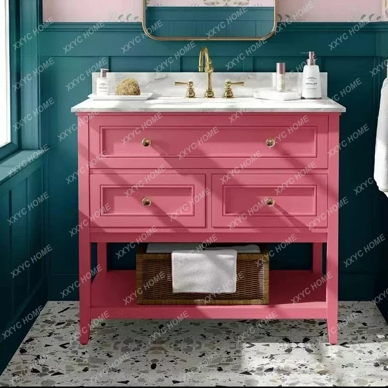 Art Customized Bathroom Cabinet Combination Floor Type Hand Washing Washbasin Basin Table Bathroom Solid Wood Washstand