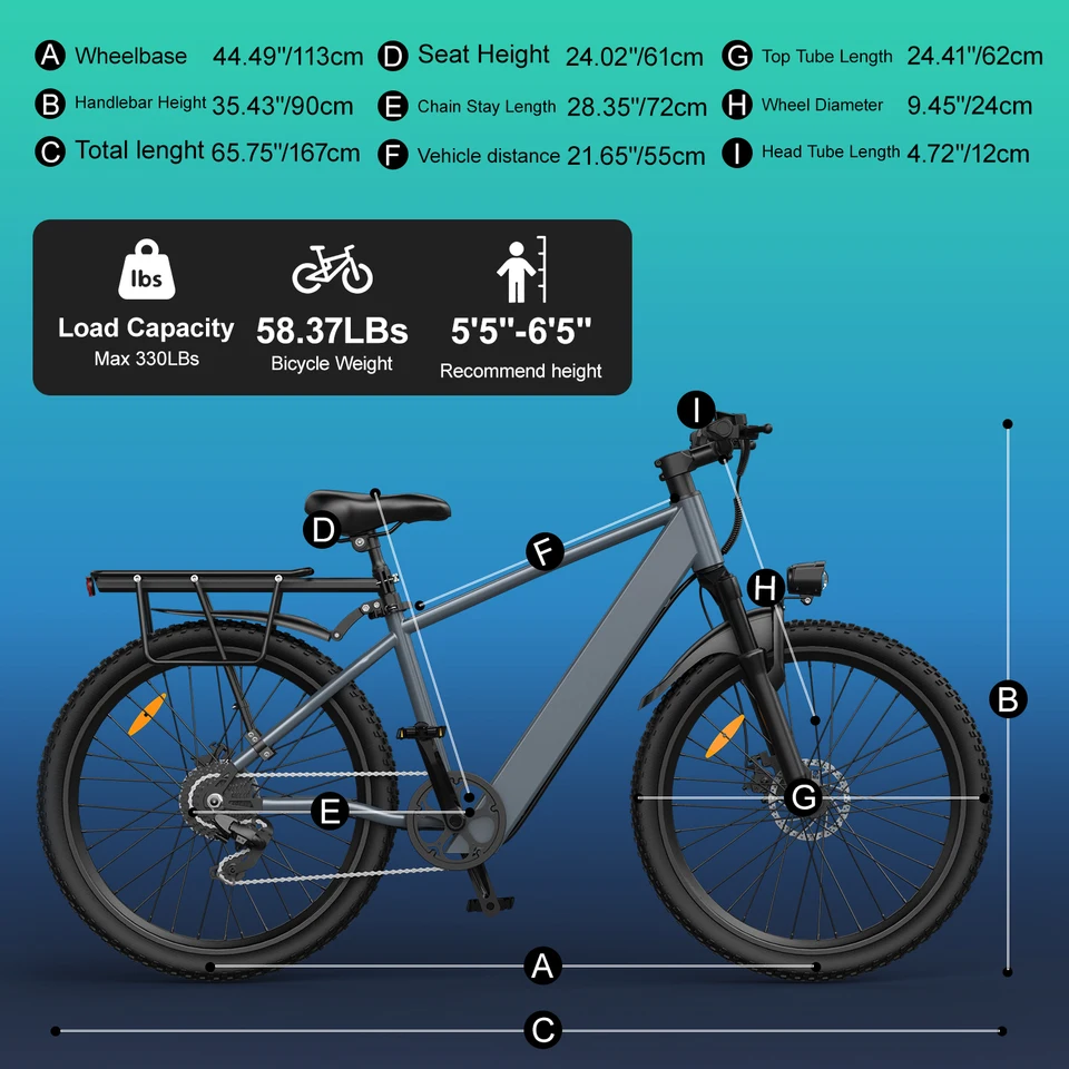UPlee L24 Adults Electric Bike 500W Motor Electric Bicycle 36V 10AH Removable Battery E Bike 24'Tire Mountain Electric Dirt Bike image 7