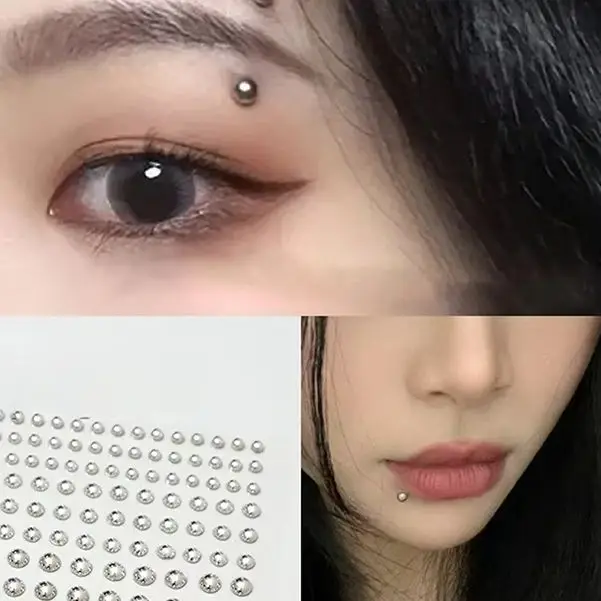 

Алмазная наклейка, поддельные шпильки для носа, самоклеящиеся стразы, не пирсинг для глаз, ушей, лица, украшения для тела для женщин, наклейка с кристаллами