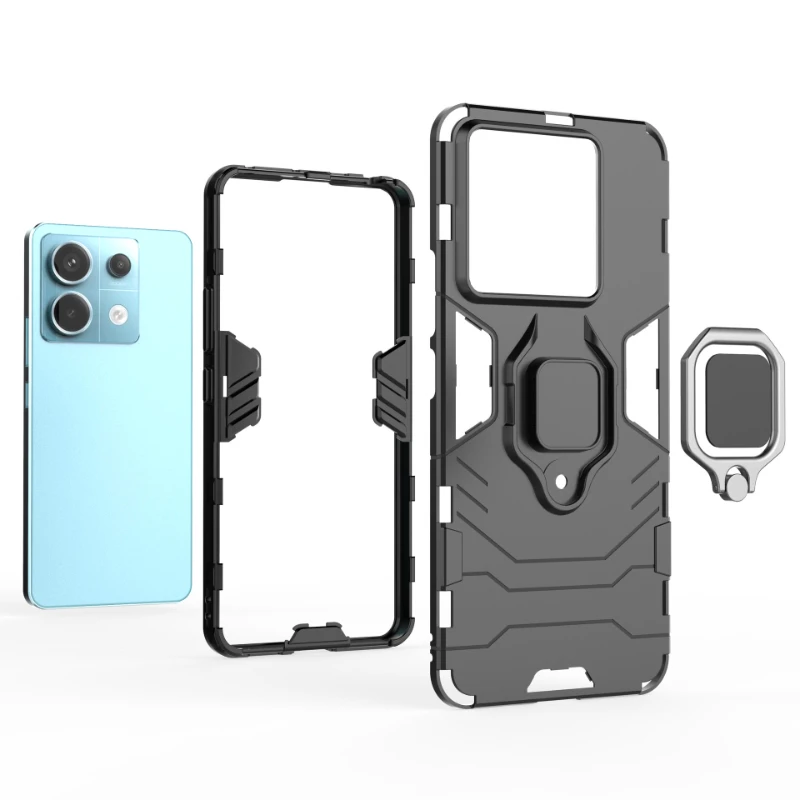 For Xiaomi Poco m6 Pro 4g Back Cover Case Shockproof Armor Metal Ring Stand Holder Magnetic Suction Protect Funda Coupe Cases