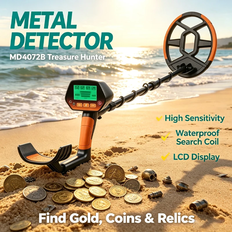 Pinpointer Metal Detectors MD4072B Handheld Jewelry Treasure LCD Display Treasure Detecting Waterproof Coil for Treasure Search