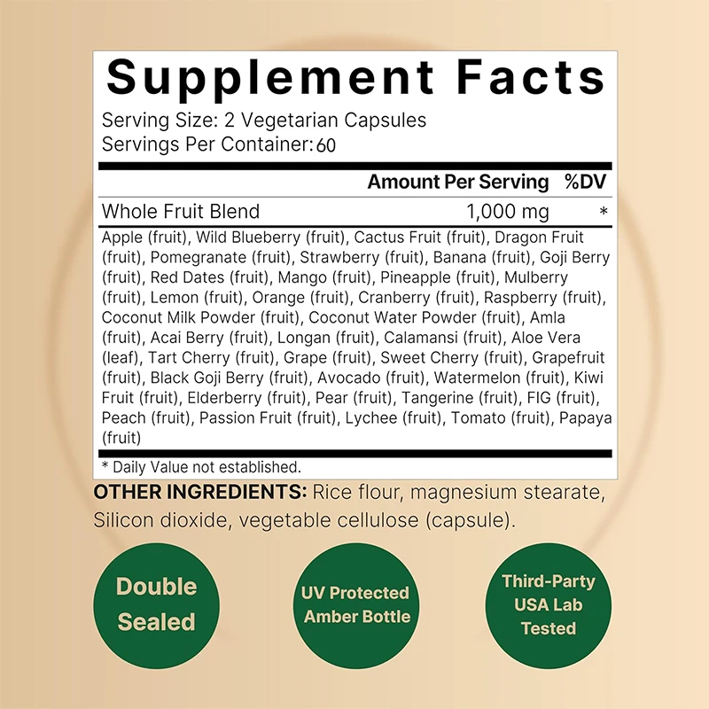 Fruit Supplement -60 Vegetarian Capsules, 40 All Fruit Blends || Vitamin And Superfood Formula