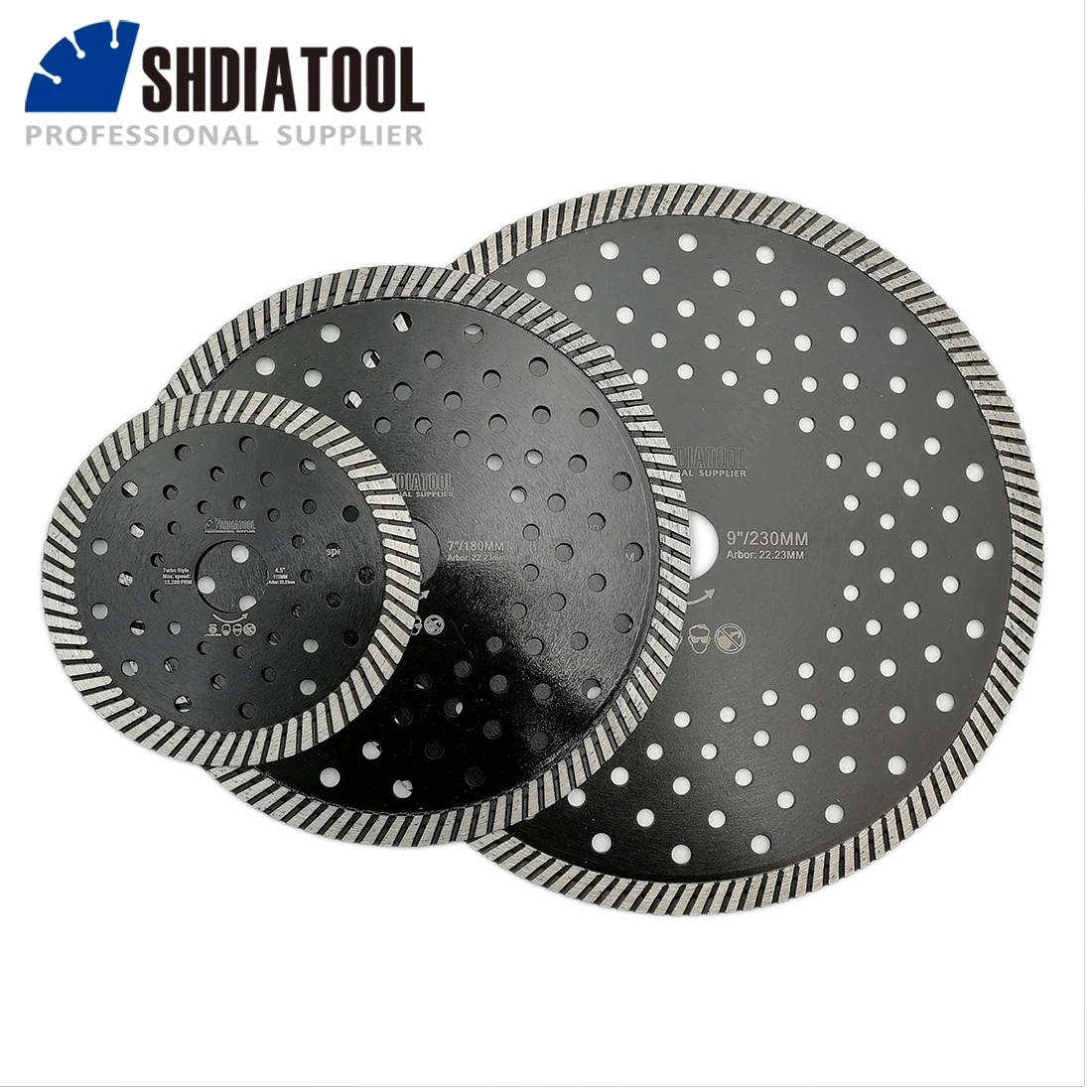 SHDIATOOL 3pcs Dia 115+180+230mm Diamond Blades Multi Purpose Sawblade Multi Hole Steel Core Cutting Disc Diamond Wheel Disc