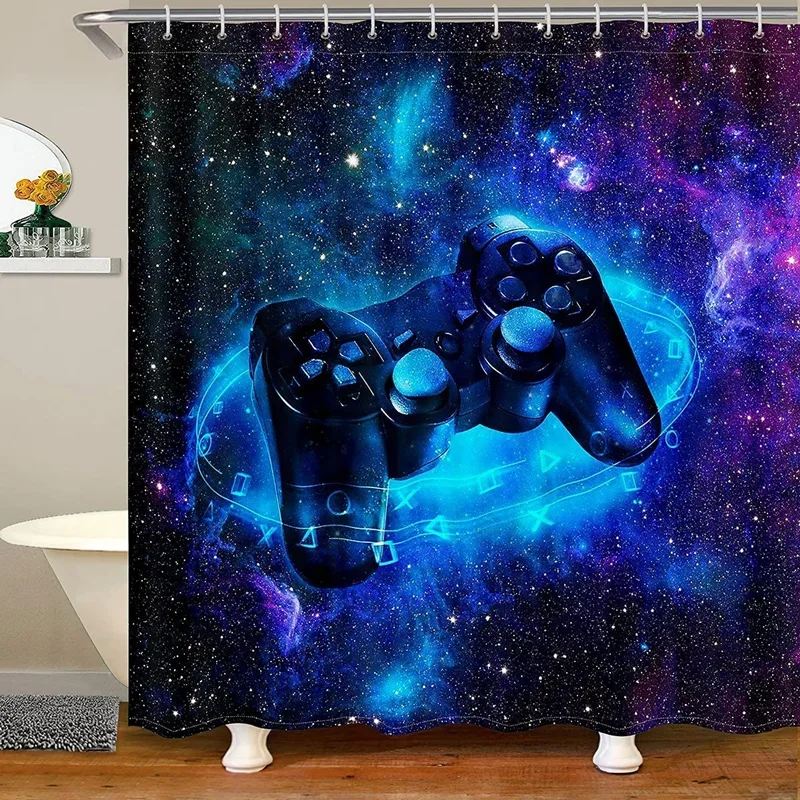 Modern Gamer Shower Curtain Video Game Controller Bath  Room Decor Bright Colorful Geometry Waterproof Bathroom s