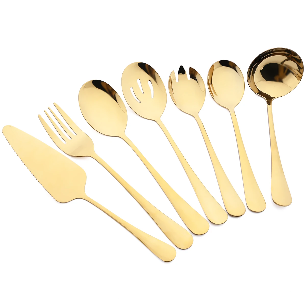 1Pc Gold Stainless Steel Cutlery Cake Spatula Service Soup Spoon Dinnerware Colander Spoon Salad Fork Spoon Kitchen Accessories