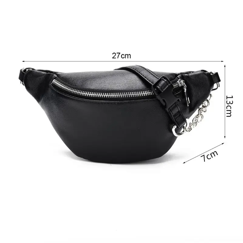 Fashion Leather Waist Fanny Pack Chest Bag Phone Purse with Metal Chain for Wome