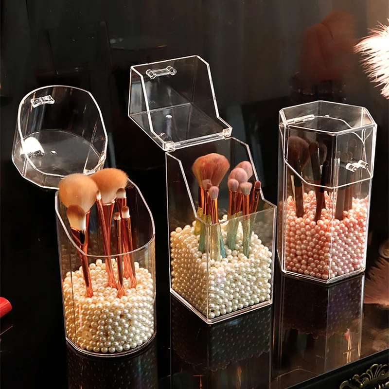 Transparent Acrylic Makeup Brush Holder, Cosmetic Organizer, Pencil Holder, Lipstick Desk Container, Table Storage Box