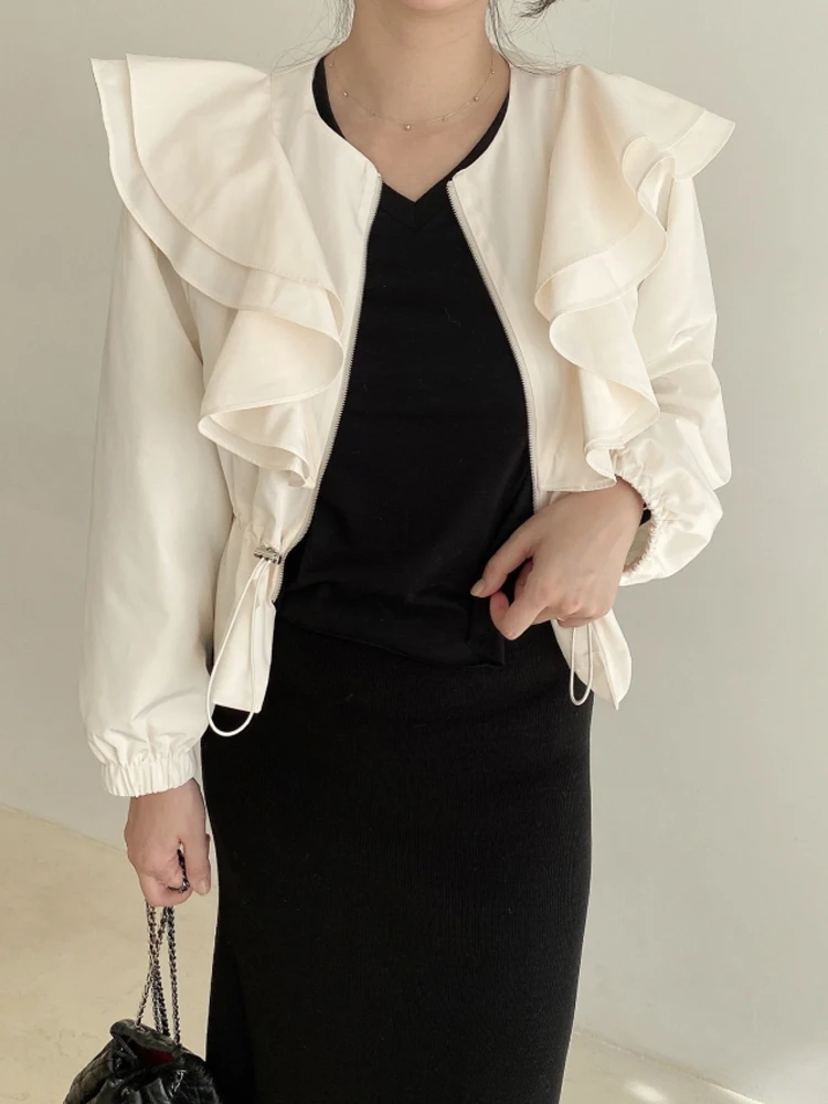 

Korean Sle ort irt Jaet Women's Dstring Waist Boudoir Collar Spring Design Sense Windbreaker Top Slim Fit Long Sve