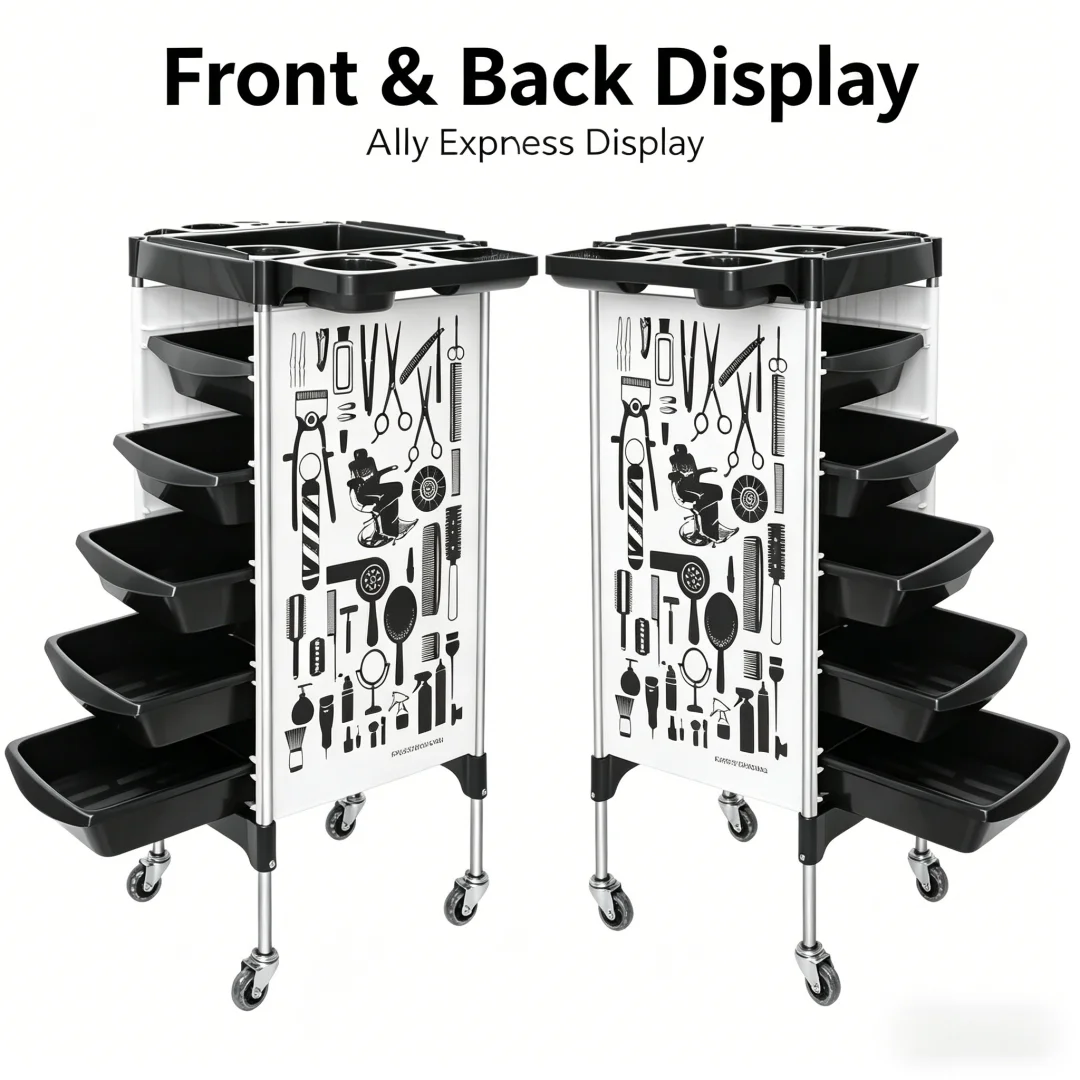 Multifunction 5-Drawer Hair Stylist Rolling Cart Salon Hair Dye Trolley on Wheels Hairdresser Professional Storage Organizer