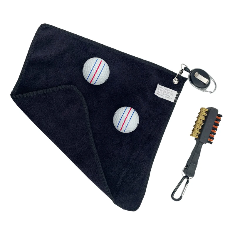 Golf Towel 26*26cm With Carabiner Hook Microfiber Double-Sided Velvet 10.24*10.24 Inch Black Cotton Cleaning Towel Sports Cleans