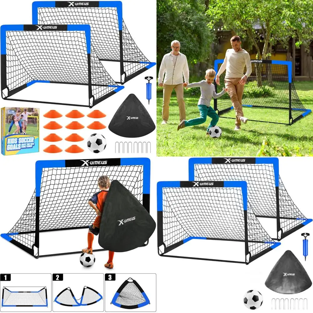 

Toddler Soccer Goals Set, 3-6 ft for Ages 3-12, with Ball, Cones, and Training Net for Outdoor Play