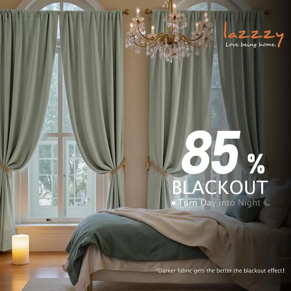 ستائر مخملية معزولة حراريًا 108 فاخرة باللون الرمادي المريمية، مجموعة مكونة من لوحتين لغرفة النوم/غرفة المعيشة