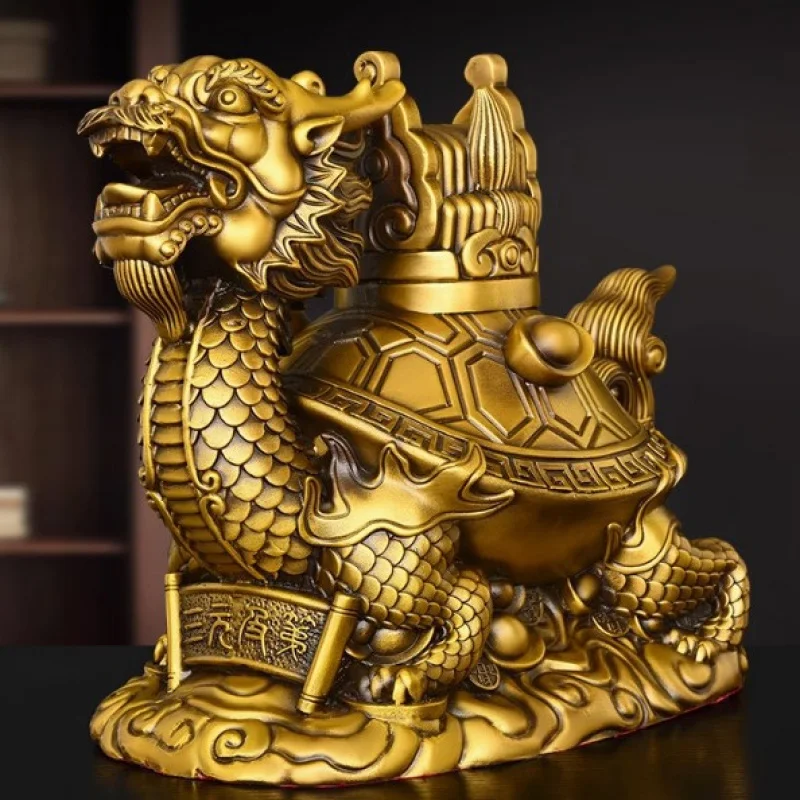 Brass Ornament Three Yuan Ji Dragon Head Turtle -By-Step High Rising Auspicious Home Living Room Decoration Cr