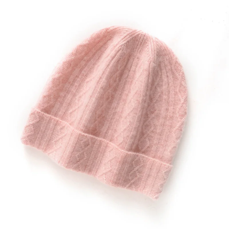 

100%Quality Cashmere Hats For Women Outdoor Keep Warm Winter Hat Casual Ribbed Knitted Beanies Hats Female Solid Color Skull Cap