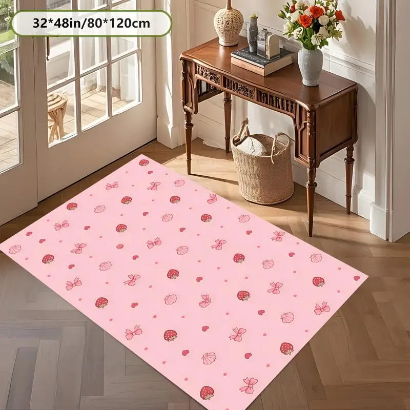 Light Pink Strawberry Bow Shell Print Rug Soft Velvet Living Room Bedroom Home Decor