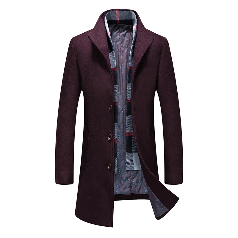 

New Winter Men British Style Overcoats Business Casual Cashmere Trench Coats Man Scarf Warm Woolen Blends Quality Long Jackets 4