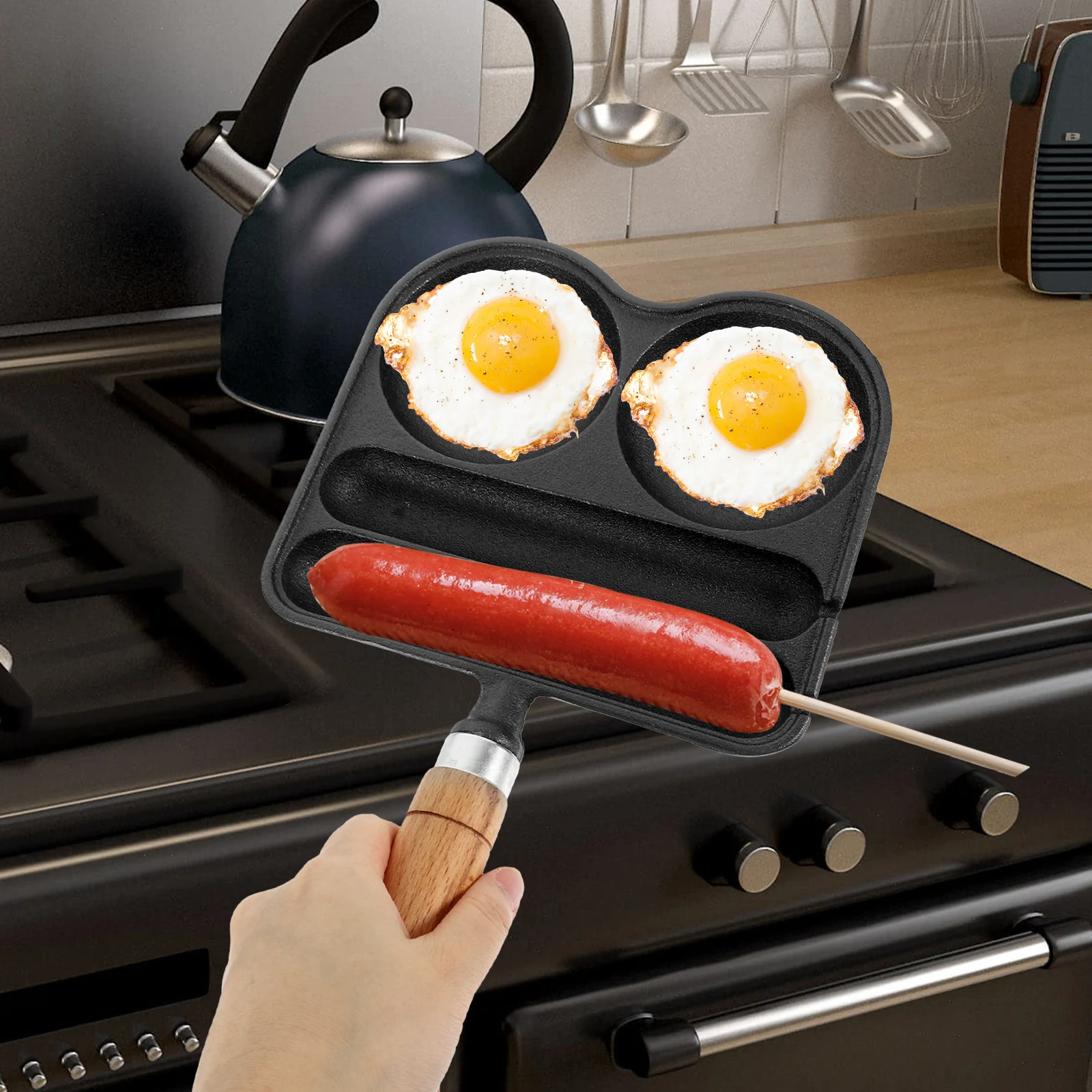 

Cast Iron Sausage Egg Pan Nonstick Small Frying Pan for Breakfast Eggs Burgers Easy Clean Sturdy Humanized H Design Kitchen