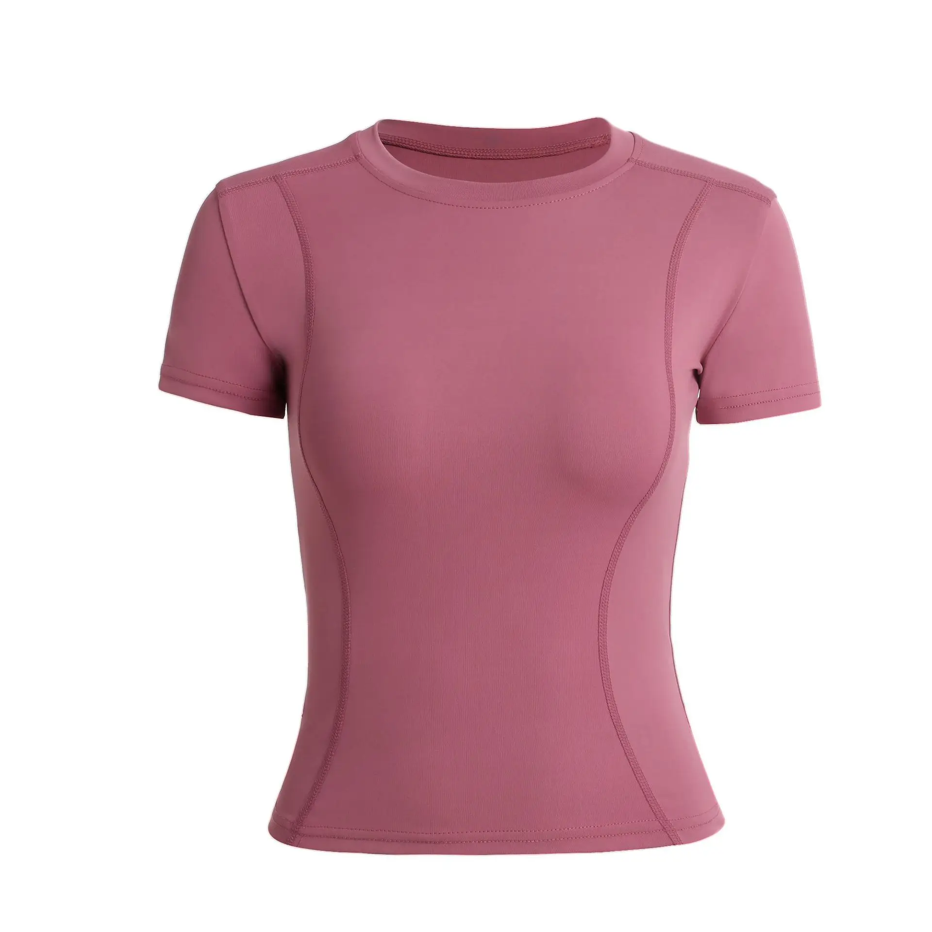 New Fashionable Women's Short Sleeved Yoga Shirt Solid Color Sports and Leisure Top Women's Slim Fit Fitness Sportswear E849