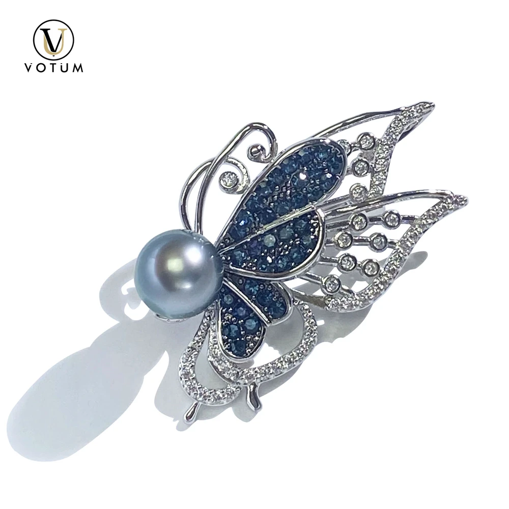 

Votum Cultured Grey Pearl 925 Silver Butterfly Brooch Pin Handmade Pendant Cubic Zicronia Fine Jewelry Birthstone Gift for Mom