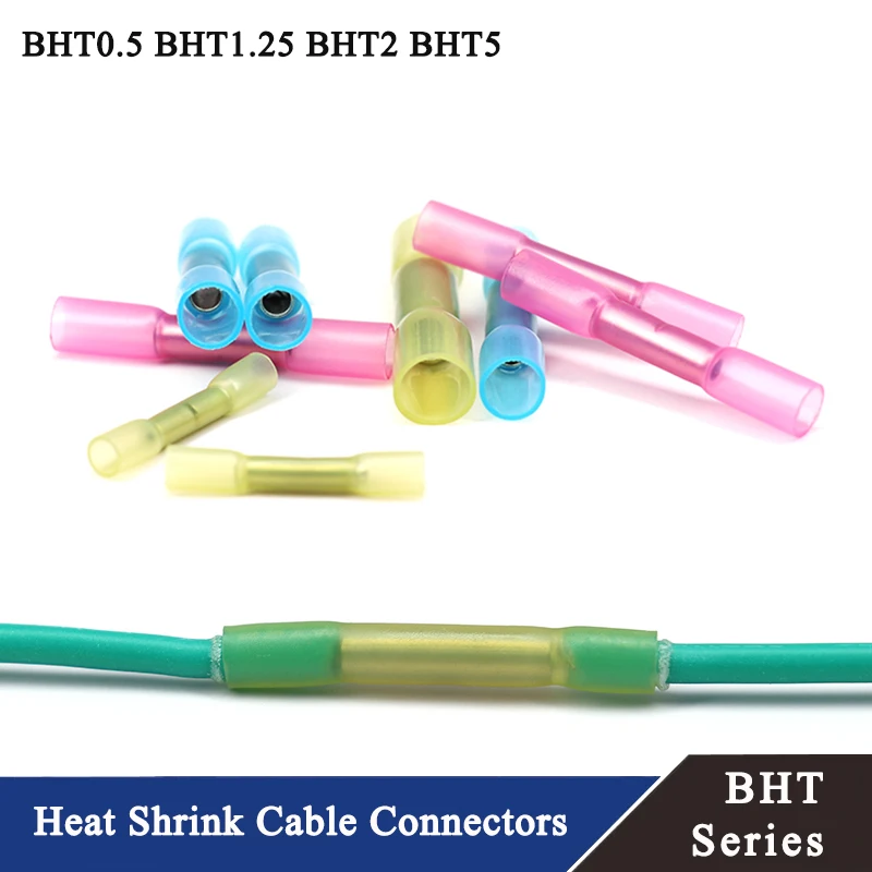 

10~500pcs Heat Shrinkable Cable Connector Tube BHT0.5 BHT1.25 BHT2 BHT5 for AWG22-10 Waterproof Copper Insulated Wire Terminal