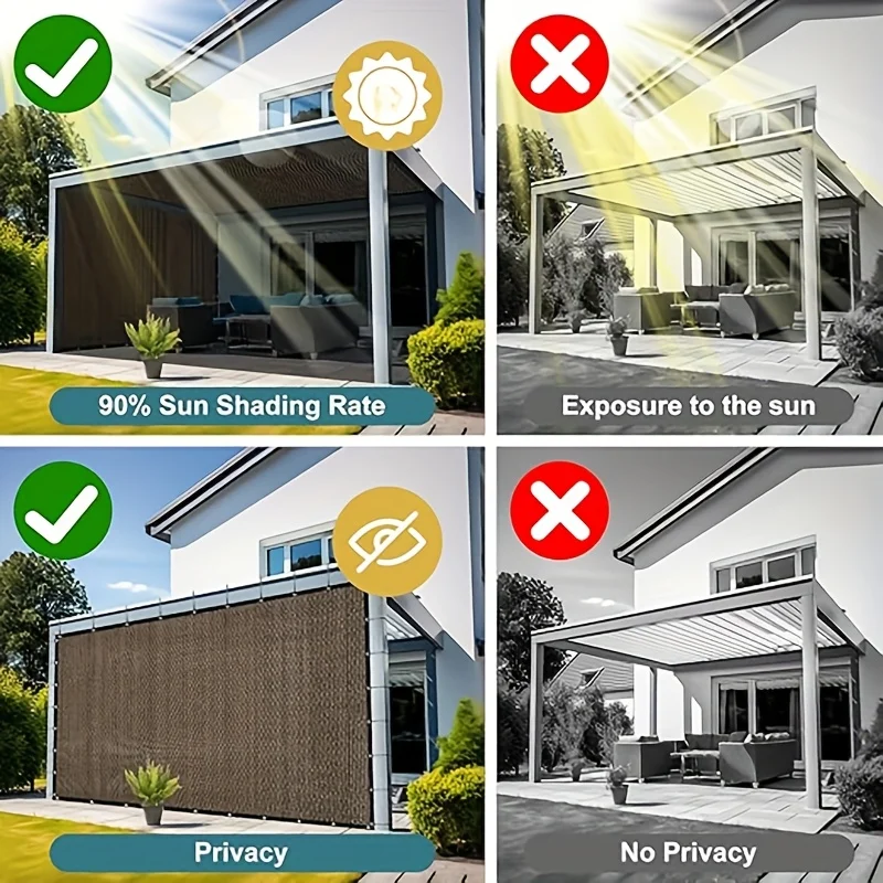 Outdoor Sunshade Net, Privacy Fence, Outdoor Sunshade Net with Gaps Made of High-Density Polyethylene, Breathable and Uv-Resistant with Brass Fasteners, Suitable for Pavilions, Terraces, and Canopies.