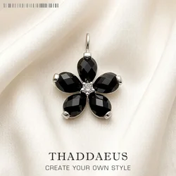 Ciondolo fiore di cristallo nero gioielli di moda di marca accessori europa regalo in argento Sterling 925 per donna