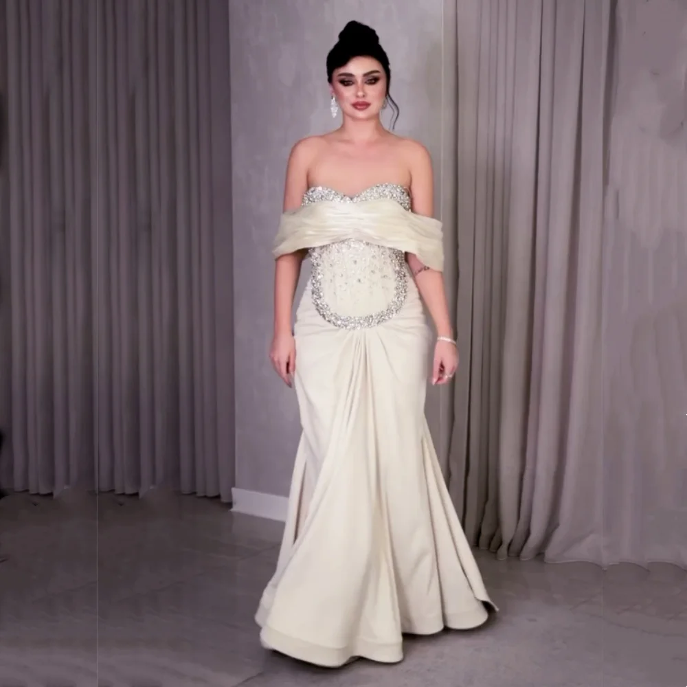 

Изысканное вечернее платье с открытыми плечами, расшитое стразами, фасон «труба», блестящее, длинное, для свадеб и торжеств, элегантное, на заказ