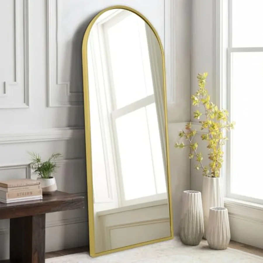 

Arch Bathroom Wall Mirror Silver Large Arched Full Length Mirror Metal Aluminum Frame Modern Simple Home Decor Leaning Against