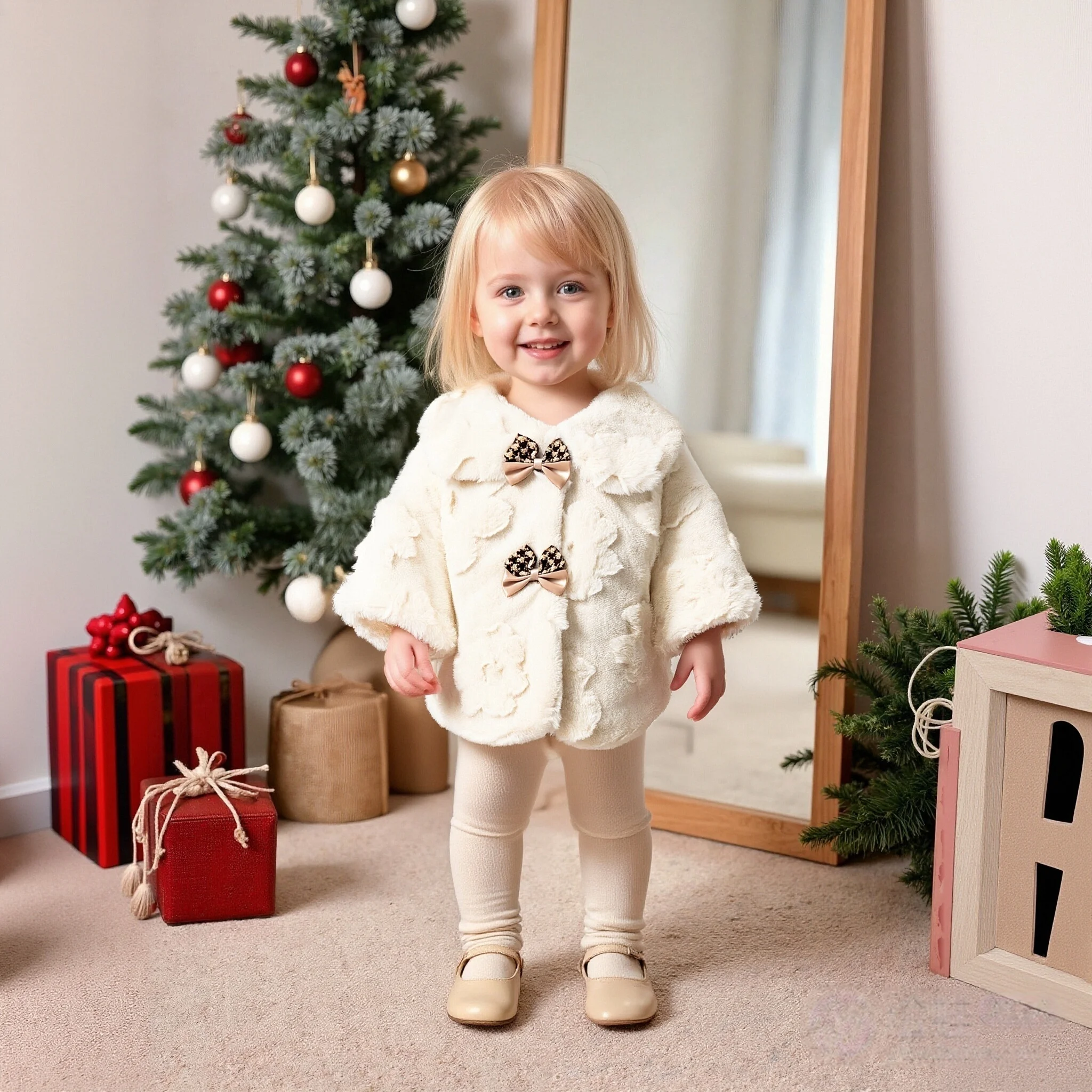 

Baby Girl's Christmas Coat Winter Solid Color Bow Fluffy Baby Tops Cute Fleece Warm Girl's Jackets Baby Girl Clothing
