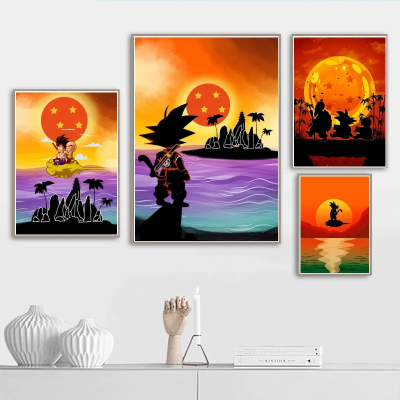 Goku Print On Canvas Classic Cartoon Character Picture Children's Bedroom Decor Aesthetic Poster Prints and Prints Wall Art Home