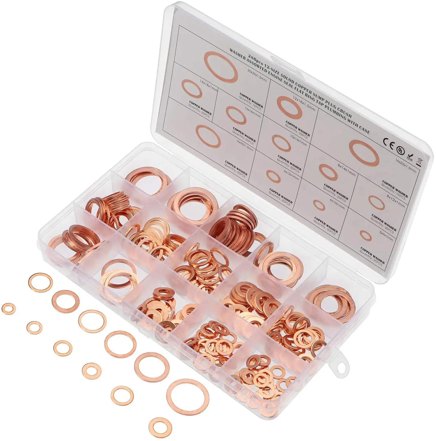 

280Pcs Copper Sealing Solid Gasket Washer Sump Plug Oil For Boat Crush Flat Seal Ring Tool Hardware Accessories Kit M5-M14