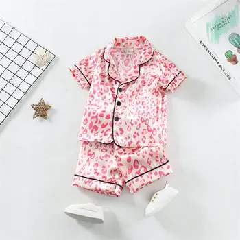 Kids Leopard Print Pajama Set 6 Boys Girls Kids Pajama Sets Cartoon Leopard print Short Sleeve T-Shirt Tops Pants Toddler Baby Sleeping Cloth Pijamas Sleepwear 6