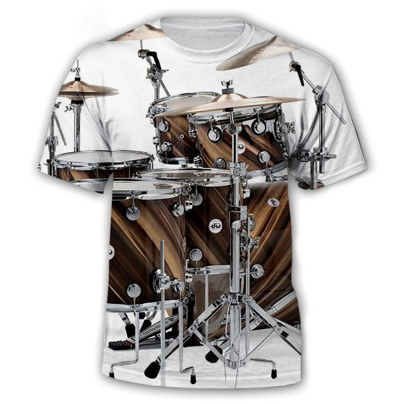 Drum Kit 3D Printed T-shirt Men Musical Instrument Graphic Tee Summer Short Sleeve Hip Hop Mens