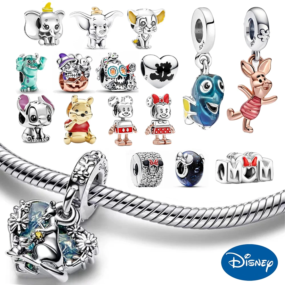 

Disney Christmas Charm 925 Silver Princess Pumpkin Cart Mickey Minnie Dumbo Stitch Beads Fit Original Bracelets DIY Jewelry