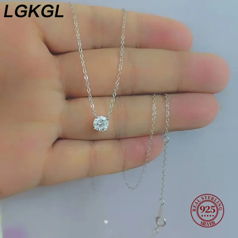 LGKGL-925 Sterling Silver 18K Banhado A Ouro Colares, Feminino Zircão Clavícula Cadeia, Versátil Único Espumante Colares, Coleiras De Casamento, 6mm