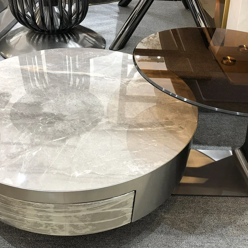 

Light luxury style home marble living room table rock slab round coffee table, modern small apartment coffee table, marble coffe