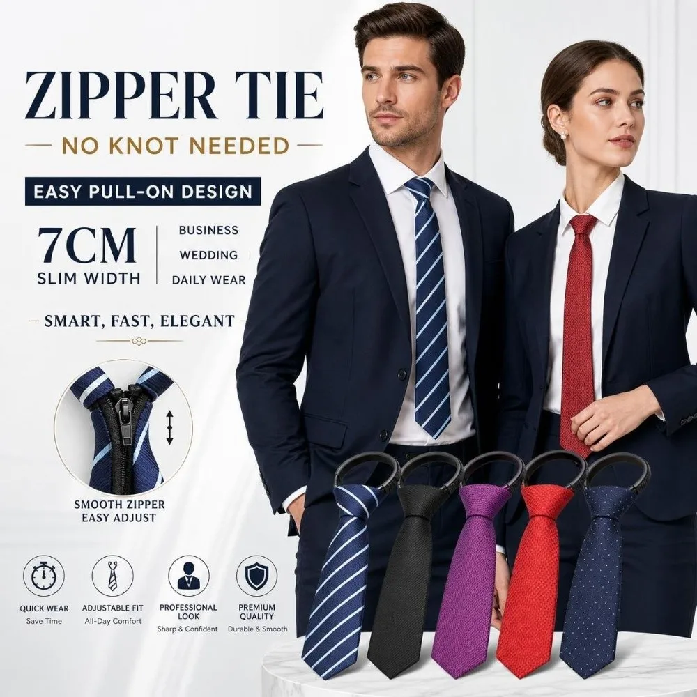 No-Tie Easy Zipper Tie with Elastic Band Multi-Color Easy Pull Lazy Tie Plaid 7cm Width Business Casual Tie Business Attire