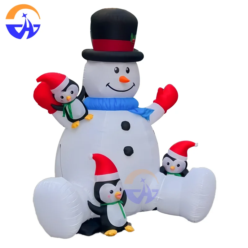 Pinguim de boneco de neve inflável personalizado com sopradores Adereços de decoração de Natal ao ar livre para festas de fim de ano e eventos