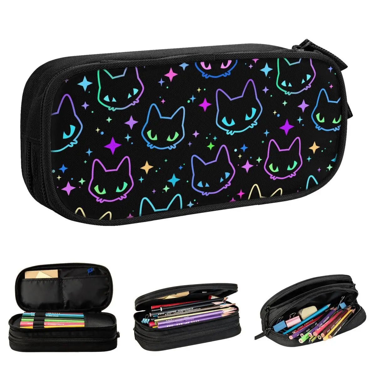 

Креативные красочные неоновые пеналы с котом, пенал, держатель для ручек для студентов, вместительные сумки, школьные подарки для студентов, канцелярские принадлежности