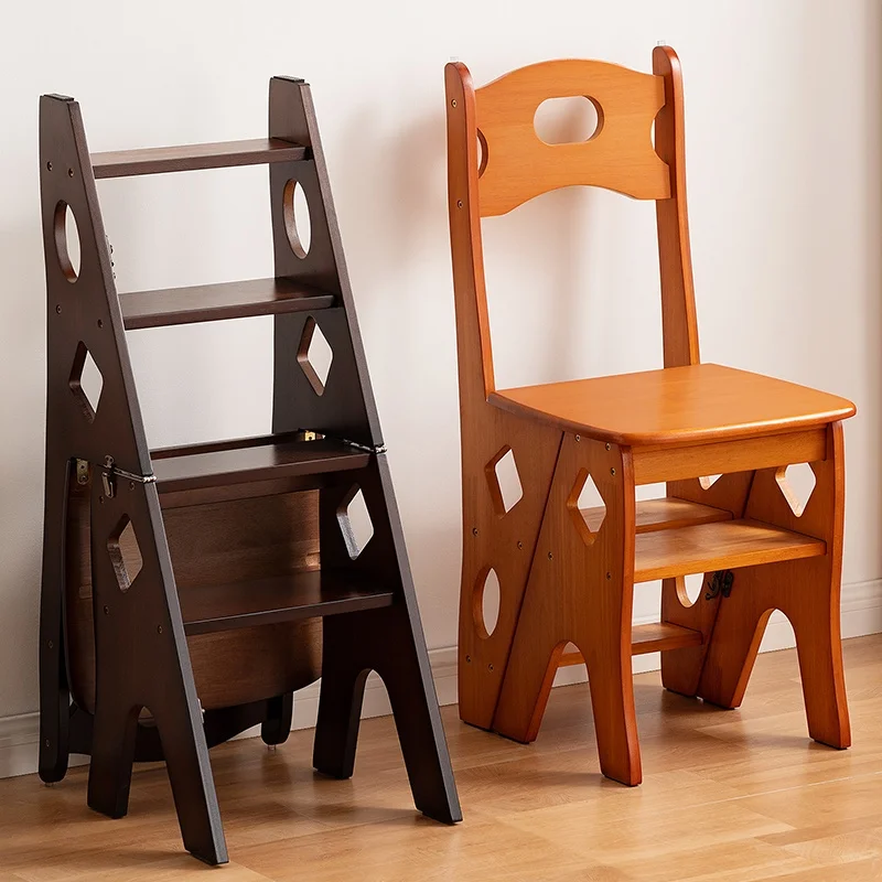 

Dual-Use Solid Wood Ladder Stool Foldable Extendable Indoor Climbing Step Ladder Modern Multi-Functional Staircase for Home Use