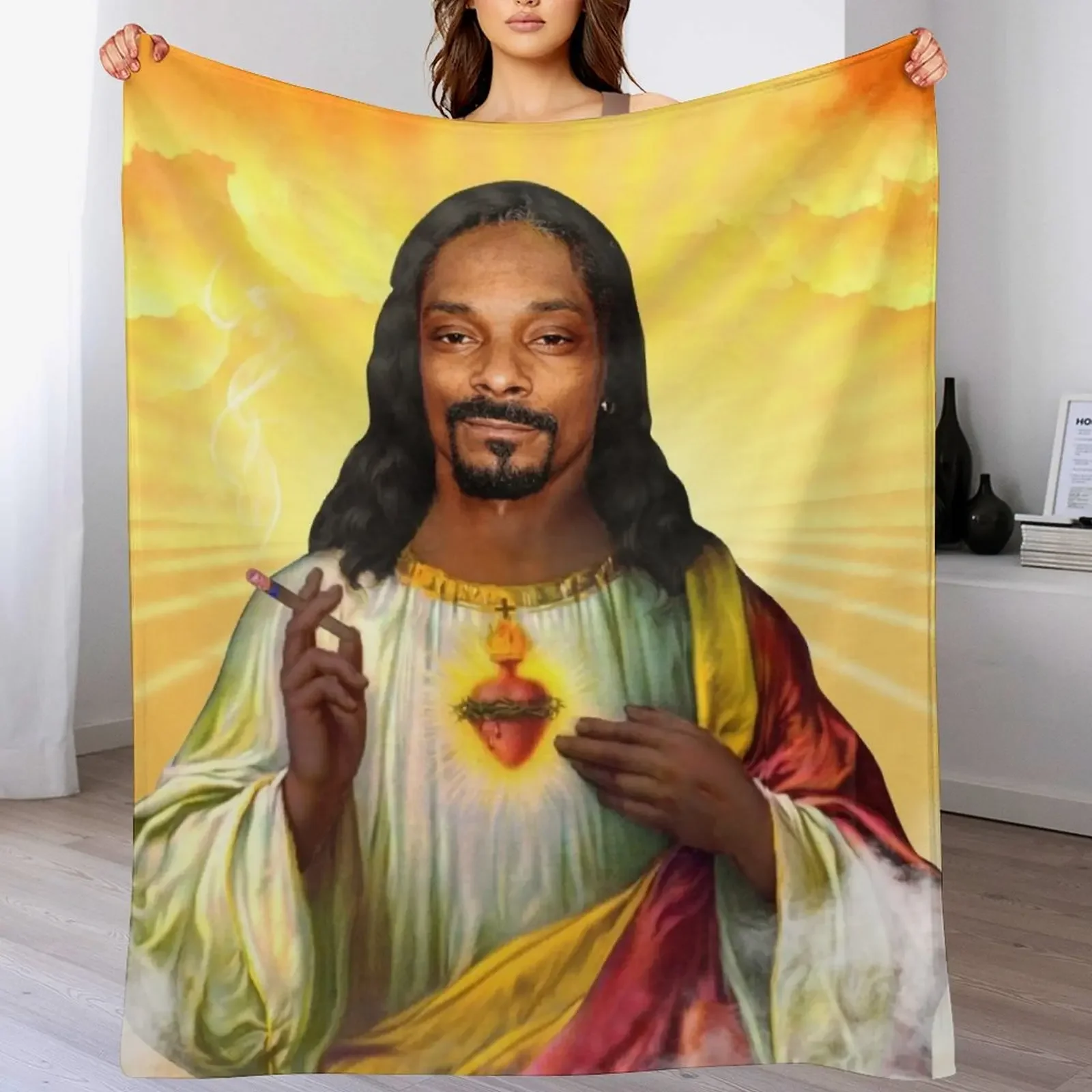 Saint -Jesus snoop dog Throw Blanket Soft Warm Blanket Gift for Grandparents