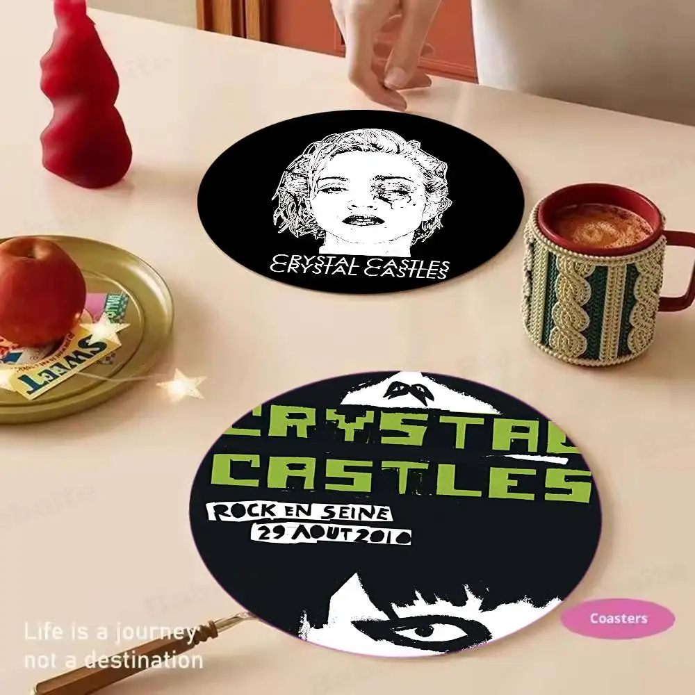 Band C-Crystal Castles Round Coasters Insulated Durable Cups Coffee Coaster Plate Mats Home and Decoration Kitchen Utensils