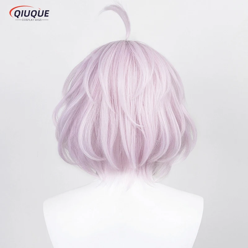 Senju Kawaragi parrucca Cosplay Anime breve viola chiaro rosa resistente al calore capelli sintetici parrucche per feste di Halloween + cappuccio per parrucca