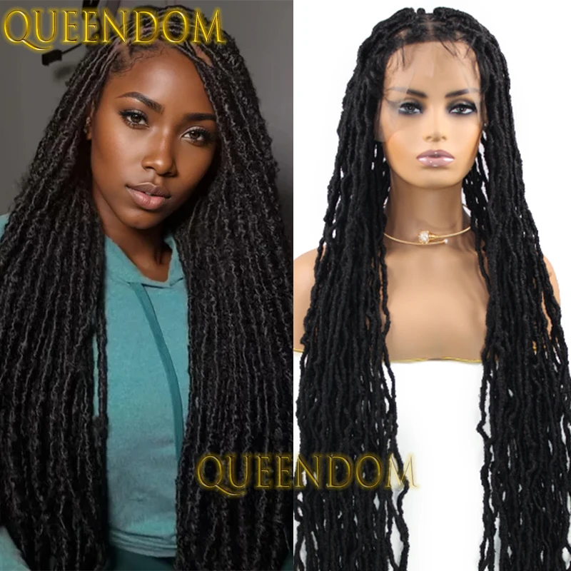 Synthetic Box Braid Wig for Black Women 40 Inch Long Butterfly Locs Braids Wig Full Lace Distressed Pre Looped Twist Braided Wig