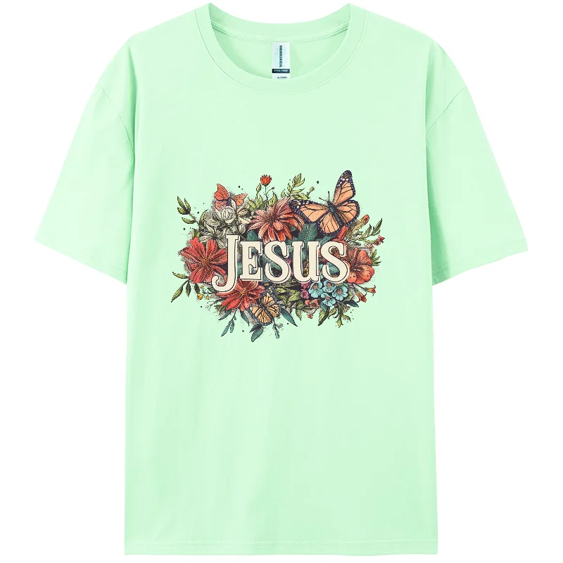 Single sided printed t-shirts, casual summer T-shirt, short T-shirt, Jesus, the Christian, cross, neutral, fashion, 100% cotton